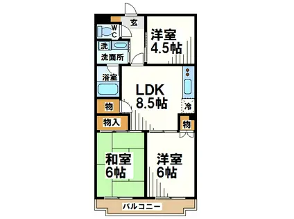 飛田給ハイツ(3LDK/3階)の間取り写真
