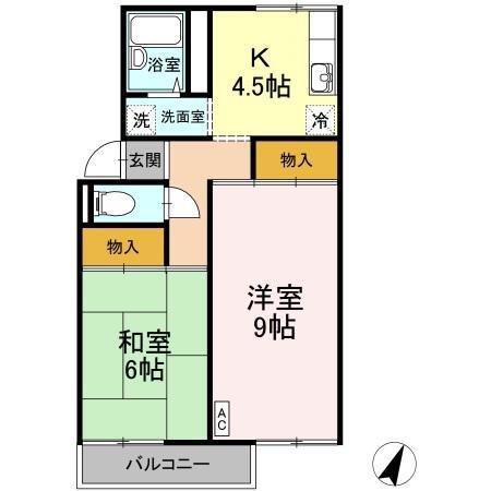 コーポ三谷原(2K/2階)の間取り写真