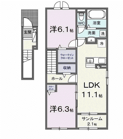 ソレイユ(2LDK/2階)の間取り写真