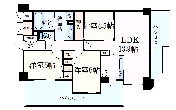 ドルチェグラン姫路駅前(3LDK/6階)の間取り写真