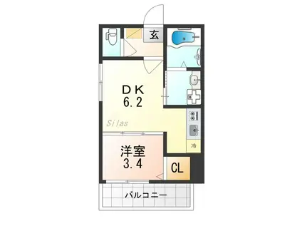 KAYOTO RESIDENCE 久世上久世町(1DK/1階)の間取り写真