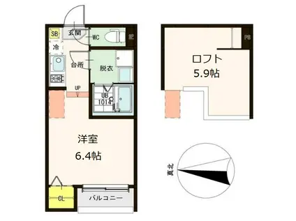 ハーモニーテラス醍醐新開II(1K/2階)の間取り写真