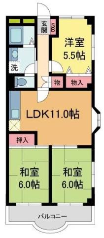 神垣ヒルKTハイム(3LDK/3階)の間取り写真