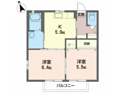 ディアパレスB(2K/2階)の間取り写真