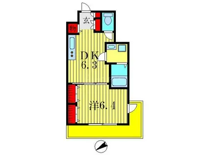オクドテラス(1DK/3階)の間取り写真