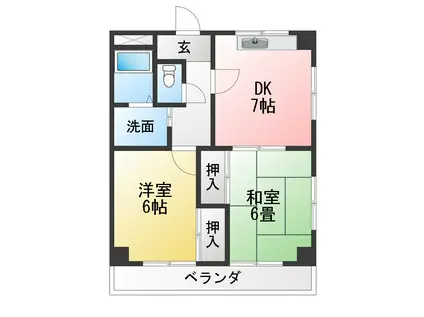 クリオネ東海(2DK/4階)の間取り写真