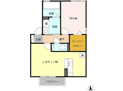 リビングタウン桃の里 B(1LDK/2階)の間取り写真