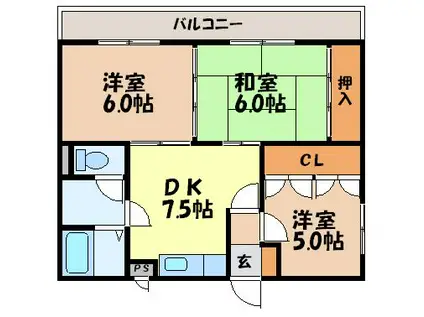 シェソワ高藤(3DK/2階)の間取り写真