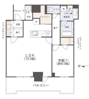 シエリアタワー大阪堀江(1LDK/38階)の間取り写真