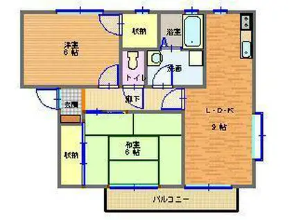 ガーデンプレイス(2DK/1階)の間取り写真