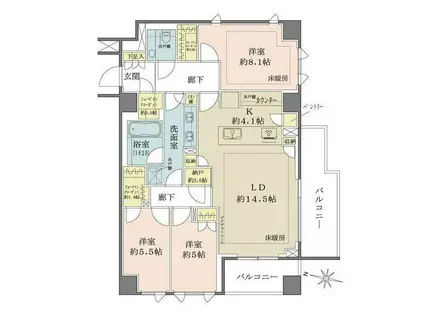 ザ・パークハウス千代田六番町(3LDK/8階)の間取り写真