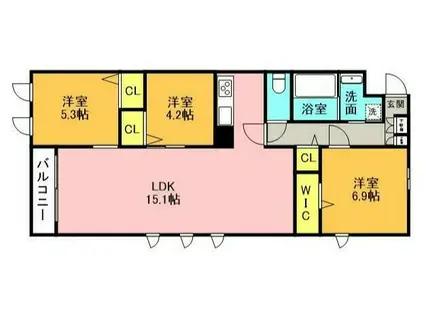 THE BELUGA 世田谷 RESIDENCEザ ベルーガ セタガ(3LDK/2階)の間取り写真