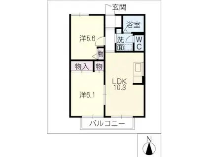 カーサ三ッ石(2LDK/2階)の間取り写真