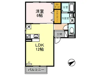 クロッシュ・デュ・ボヌールI(1LDK/1階)の間取り写真