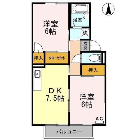 シャンポール芳泉D棟(2DK/2階)の間取り写真