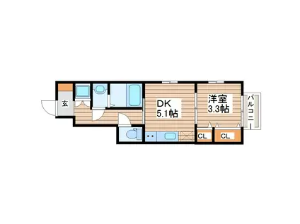 フラクタス愛宕橋(1DK/1階)の間取り写真