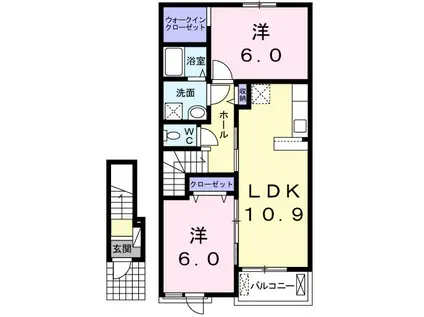 ラ・フランセ下古山A(2LDK/2階)の間取り写真