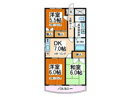 ドミールシャルマン(3DK/2階)の間取り写真