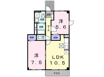 パラム弐番館(2LDK/1階)の間取り写真