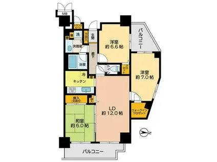 ベルシャトゥ立川(3LDK/15階)の間取り写真