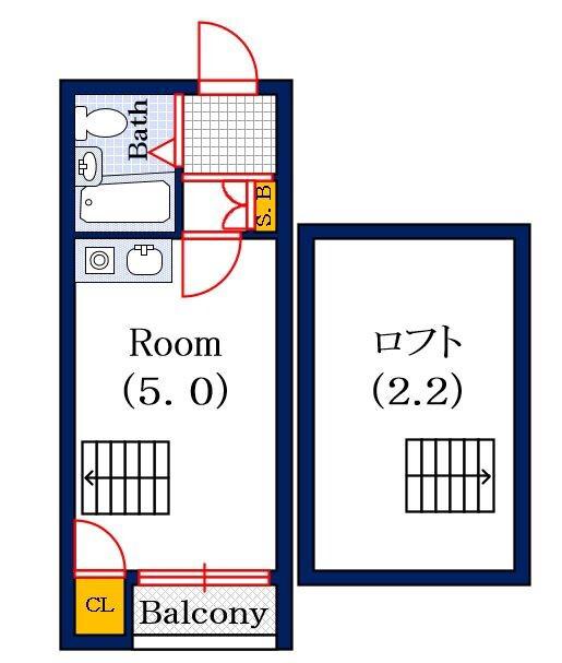 シャンクレール日本橋(1SK/3階)の間取り写真