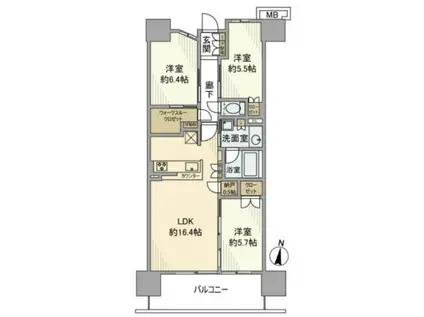 インプレスト所沢(3LDK/10階)の間取り写真