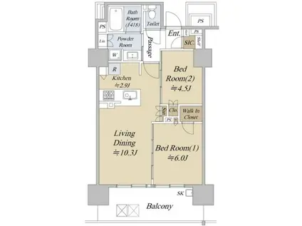 シティハウス巣鴨(2LDK/12階)の間取り写真