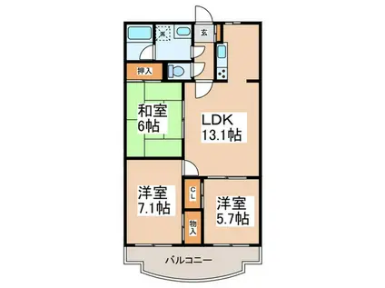 ブルーライン センター南駅 徒歩6分 7階建 築29年(3LDK/6階)の間取り写真