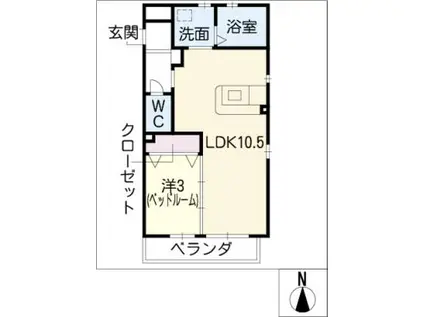 アルファパル豊(1LDK/2階)の間取り写真