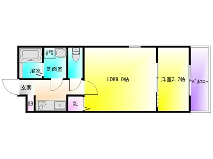 クレスト高安南(1LDK/1階)の間取り写真