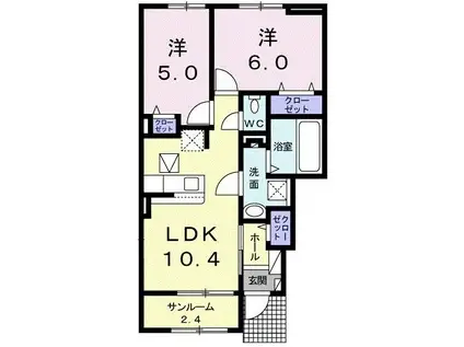 カルム・シャンブール VI(2LDK/1階)の間取り写真