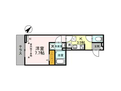 アンソレイエ(1K/1階)の間取り写真