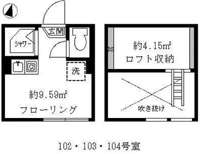 ティ・アーモフェザー(ワンルーム/1階)の間取り写真