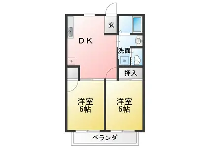 コーポCHACHA(2DK/2階)の間取り写真