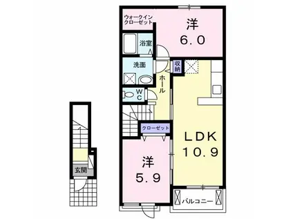 アル カン シェル II(2LDK/2階)の間取り写真