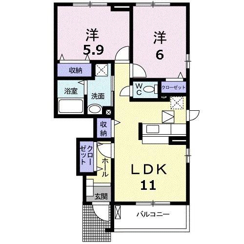 メゾン・リュミエール I(2LDK/1階)の間取り写真