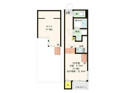 ハーモニーテラス横手(1K/2階)の間取り写真