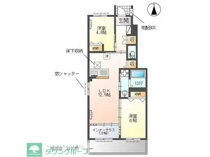 つくばエクスプレス 柏の葉キャンパス駅 徒歩18分 2階建 築1年(2LDK/1階)の間取り写真