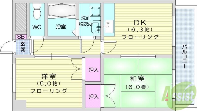 ロイヤルヒルズ柳生Ⅲ(2DK/3階)の間取り写真