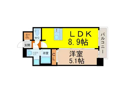 メイクス熱田神宮(1LDK/11階)の間取り写真