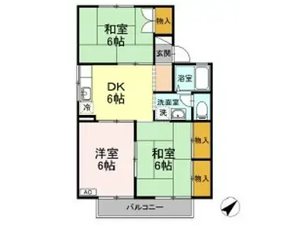 アルカジア石部F(3DK/1階)の間取り写真