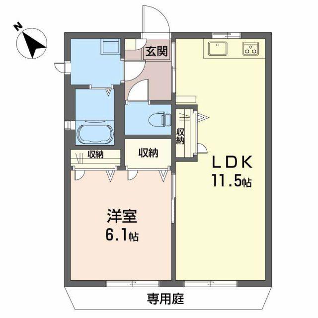 ディアス土居田 C棟(1LDK/1階)の間取り写真