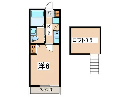クレールヴェルジェ栗田谷(1K/2階)の間取り写真