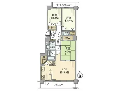 鷺沼 土橋2丁目マンション ザ・ヒルズ鷺沼(3LDK/3階)の間取り写真