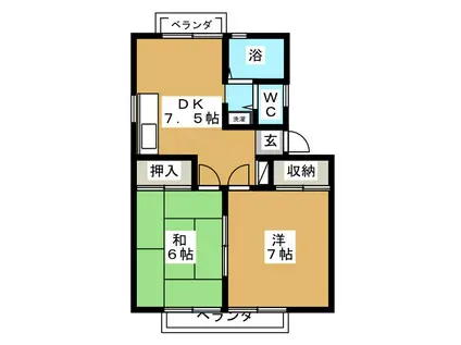 須藤コーポ第2(2DK/2階)の間取り写真
