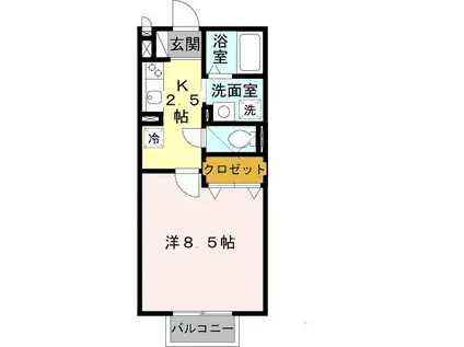 アルボルモニアII(1K/2階)の間取り写真