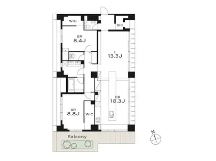 THE GRANDUO YOGA(2LDK/4階)の間取り写真