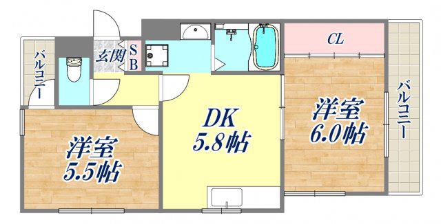 ハイム北夙川Ⅱ(2DK/1階)の間取り写真