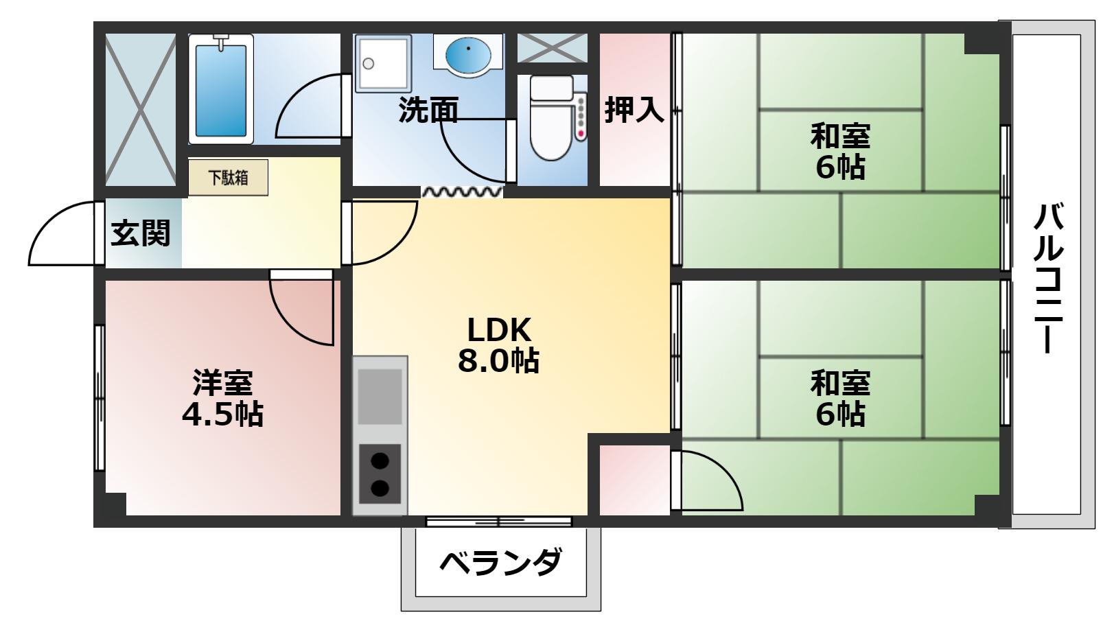 リラティブ古江(3DK/4階)の間取り写真