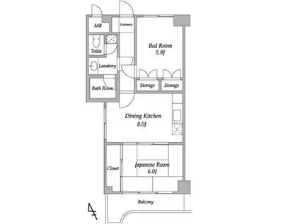 ベルエア調布(2DK/2階)の間取り写真